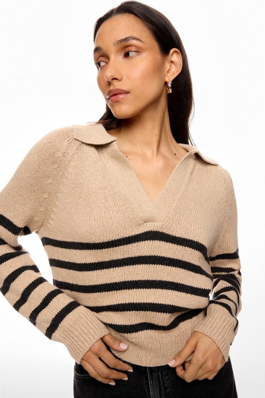 Marine Layer Relaxed Polo Striped Collared Long Sleeve Wool Sweater Size Small